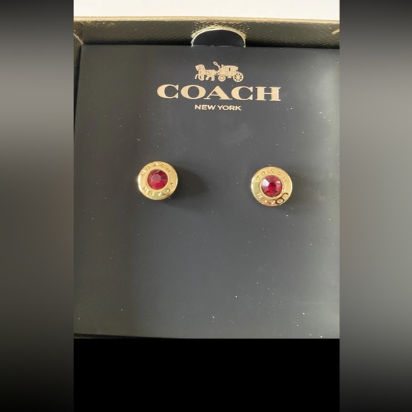 NWT Coach Open Circle Stone Earrings 54516 Red/Gold - Picture 1 of 7